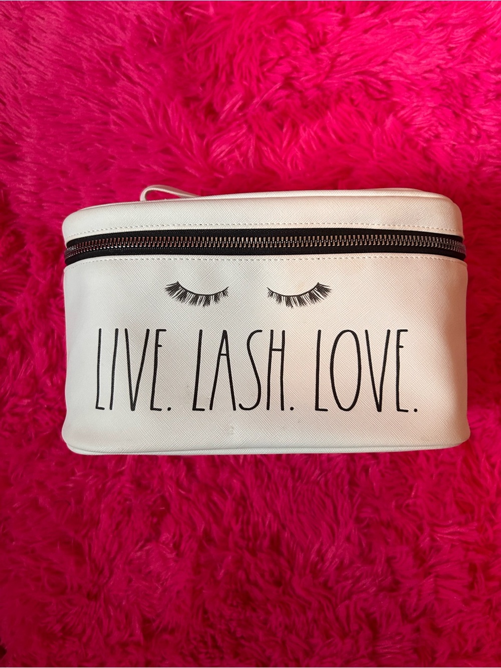 Rae Dunn White Cosmetic Pouch with Eyelash Graphic